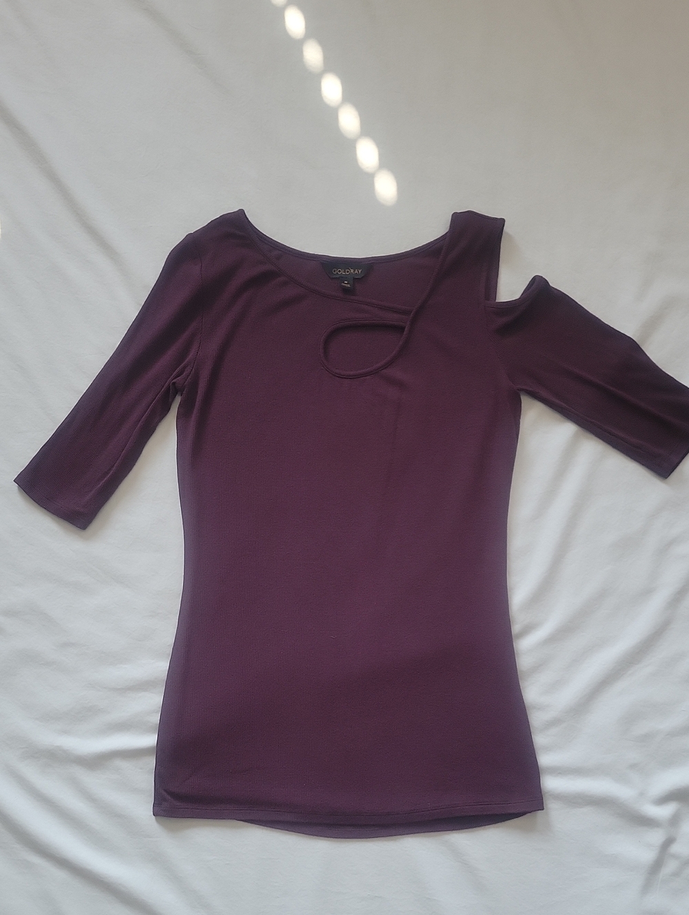 Goldray Purple Cold-Shoulder Cutout Short Sleeve Top